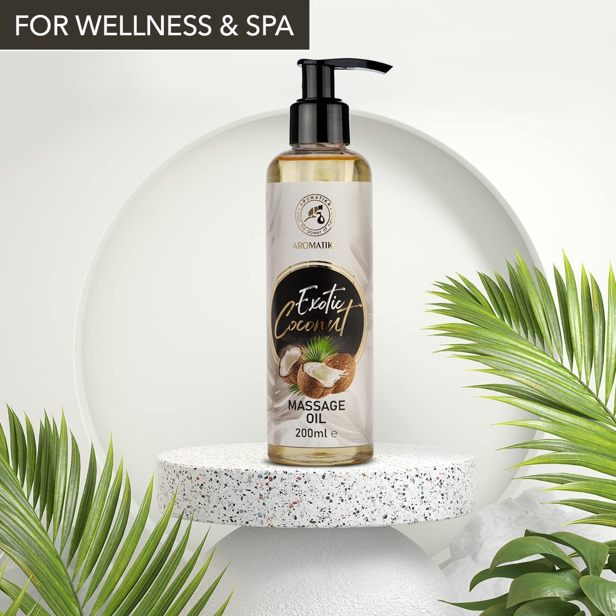 Massage oil Coconut 200ml - Body Oil with Jojoba, Almond, Grapeseed, Peach Kernel Oils - Aromatherapy, Relax, Good Sleep, Calming