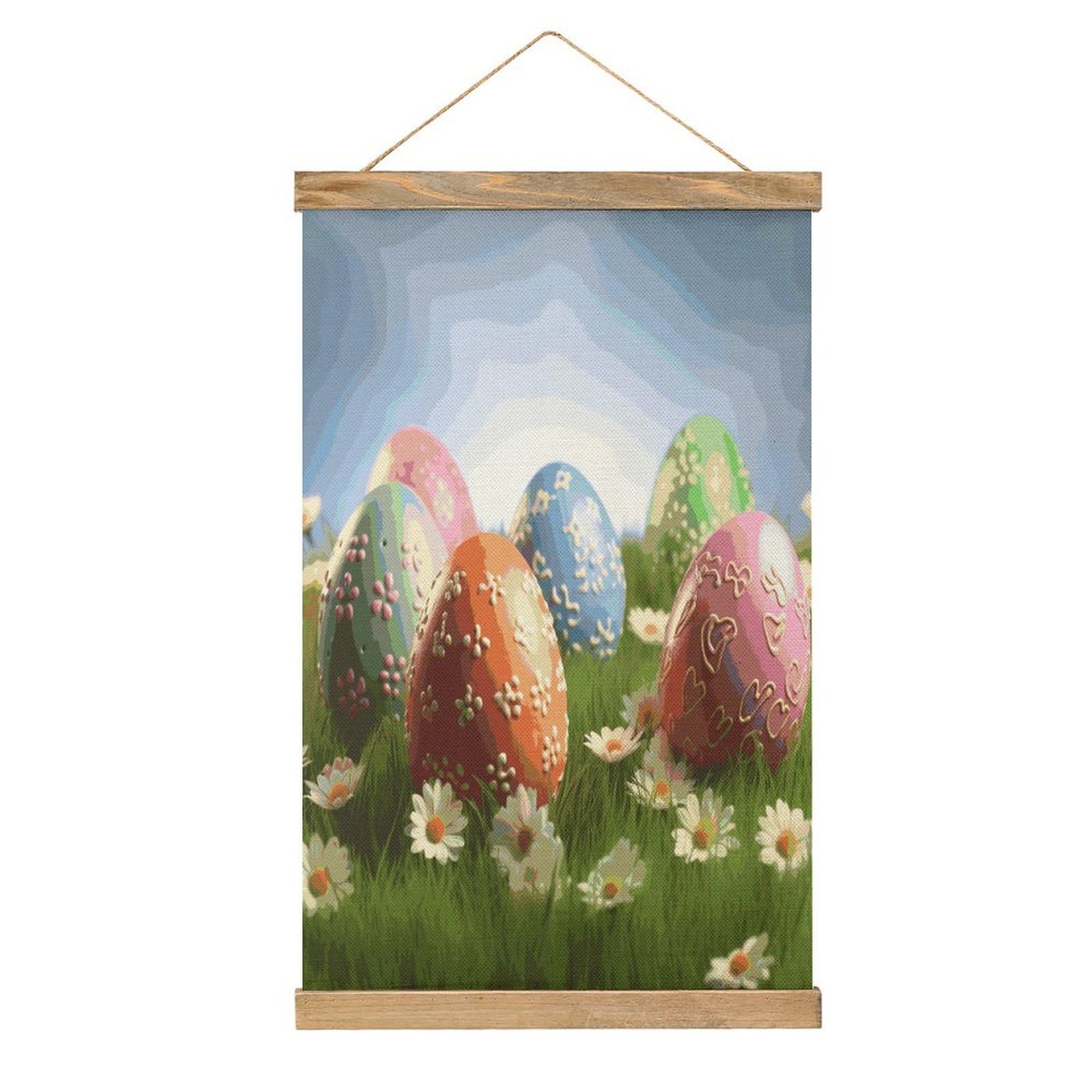 FekiLoot Lovely Easter Egg Linen Hanging Painting Vintage Poster Hanger Frame Wall Decor Art Painting Printed on Linen Without Fading Living Room Office Bedroom Playroom Apartment Decor