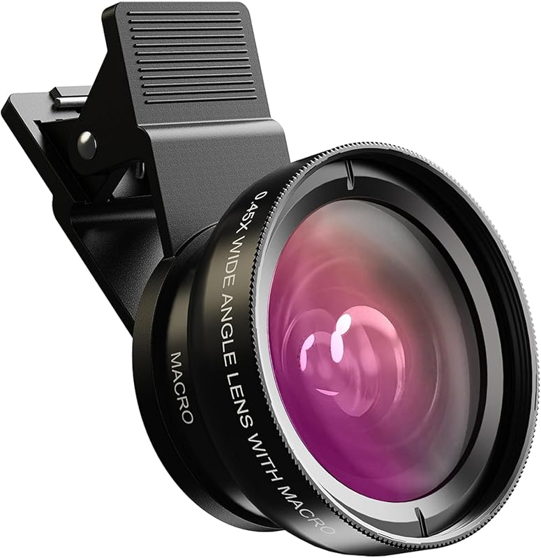 2-in-1 Phone Camera Lens Kit, 12.5X Macro + 0.45X Wide Angle (140°) Cell Phone Clip-on Lens for iPhone/Android, Includes Travel Bag