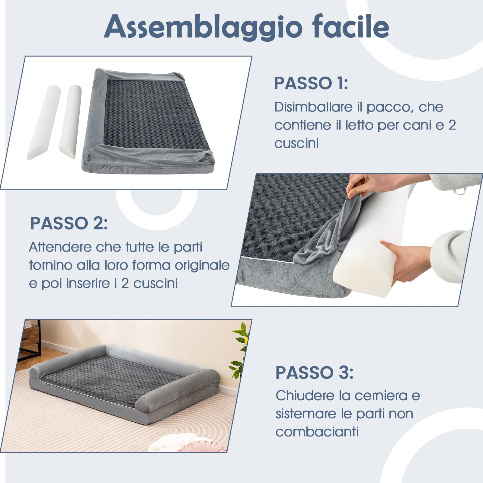COSTWAY Cuccia Cane Interno in Schiuma, Brandina per Cani con Cuscino, Copertura Rimovibile e Tessuto Interno Impermeabile, Lettino per Animali Domestici, Grigio (122 x 89 x 18 cm)