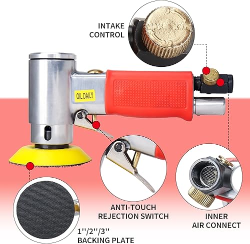 Miniatura 3 de Mini lijadora neumática orbital aleatoria de 123 pulgadas para trabajo de carrocería automática (modelo actualizado 2023)