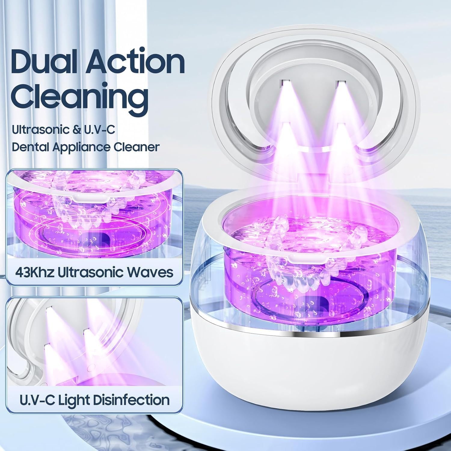 Lyra Officie Dentaclean Nettoyeur à Dentier Ultrasons Blanc