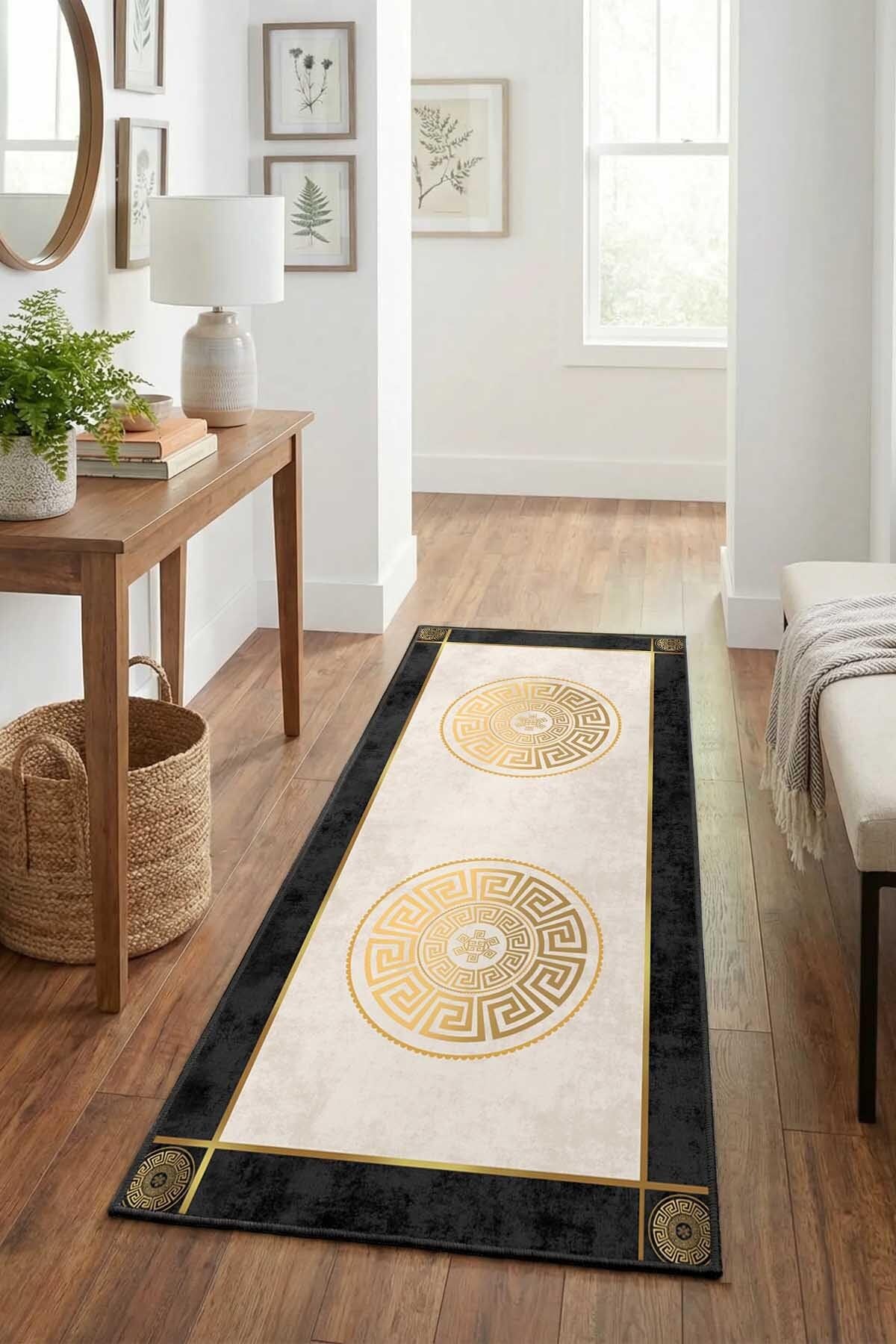 Monnhein Gold Yolluk 1037-5 - Yıkanabilir, Kaymaz Taban, Dijital Baskılı, Leke Tutmaz, İnce Hav, Modern Koridor, Mutfak, Antre ve Salon için Dekoratif Yolluk