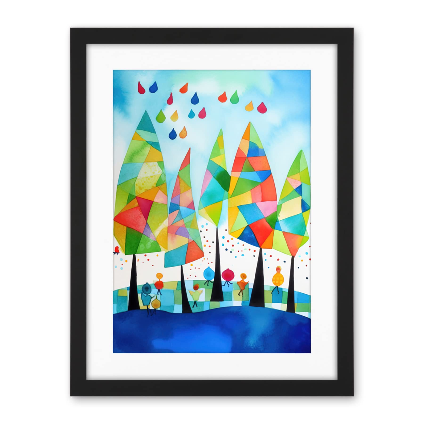Artery8 Abstract Autumn Trees Folk Art Artwork Framed Wall Art Print 18X24 Inch