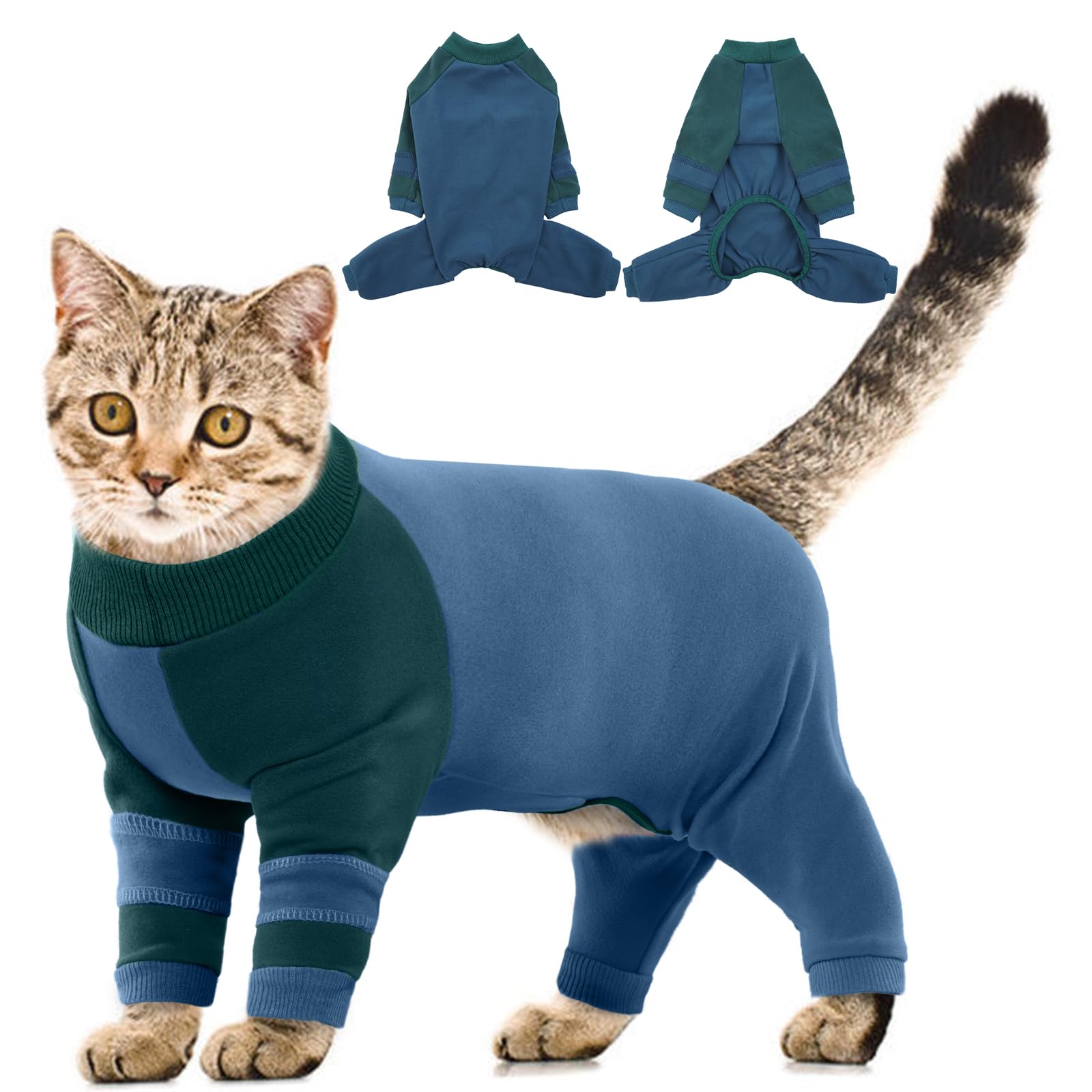 Sticky Hair Cat Clothes, Four-Leg Long Sleeve Cat Pajamas, Prevent Fur Shedding Kitten Onesie Shirts, Surgery Recovery Suit for Male Female, Wound