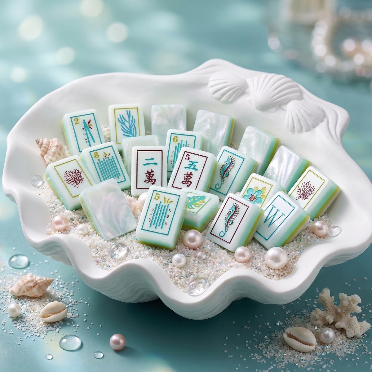 Ozean-Muschel-Themed American Mahjong Set - 160 Acryl 4-lagige Gravierte Fliesen Tragbares Reisespiel, Handarbeit, Geschenk für Fliesenliebhaber, Freunde & Paare