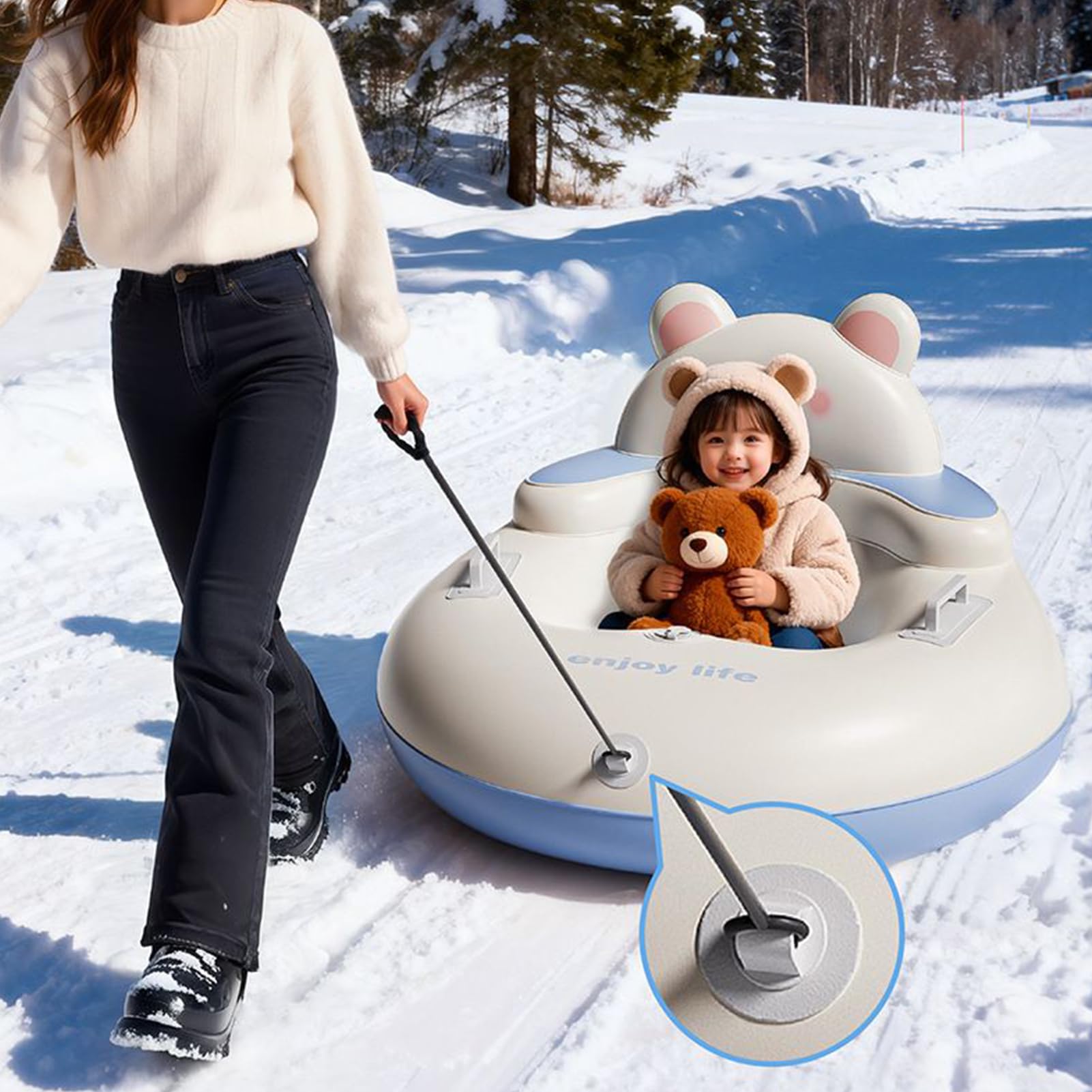 Bouées De Neige pour Jouet De Luge Gonflable pour l'hiver avec Poignées | Bouées De Luge Gonflables Pour Jardin Arrière Cour Parc Terrain De Extérieur Ferme Collines