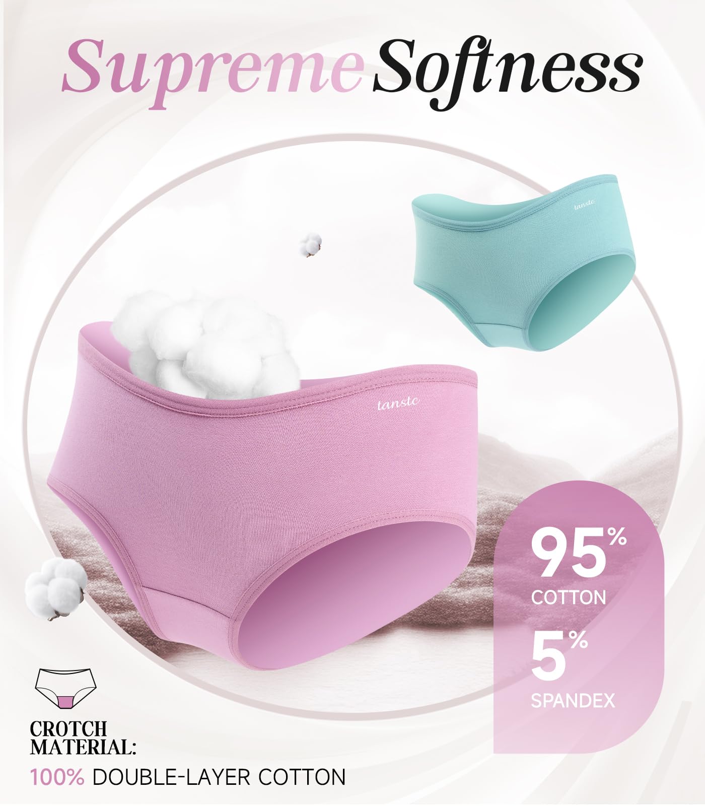 TANSTC Mutande Culotte Donna Cotone, Slip Donna in Cotone - Confezione da 6 Slip Hipster, Vita Bassa Ed Elasticizzati, Traspiranti