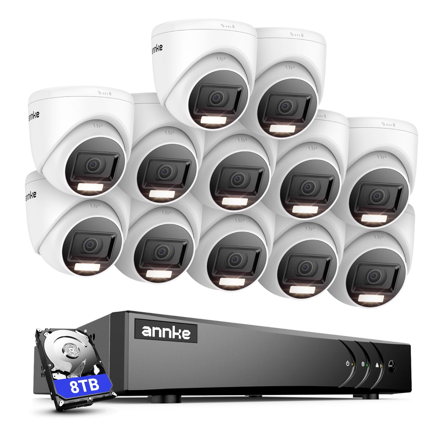 ANNKE 1080P Kit Videosorveglianza Esterno, 16CH 3K Lite H.265+ DVR con Hard Disk 8TB, 12x Telecamere con Visione Notturna a Colori, Rilevamento Persone/Veicoli, Allarme Email con Immagini, IP67