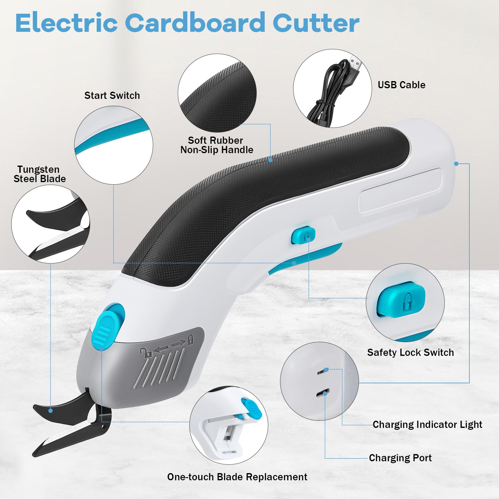 3.6V Electric Scissors,Cordless Fabric Scissors with 2 Cutting Blades,Rechargeable Electric Fabric Shears for Cutting Cardboard,Leather,Carpet,Wallpaper,Potted Plant - Image 4