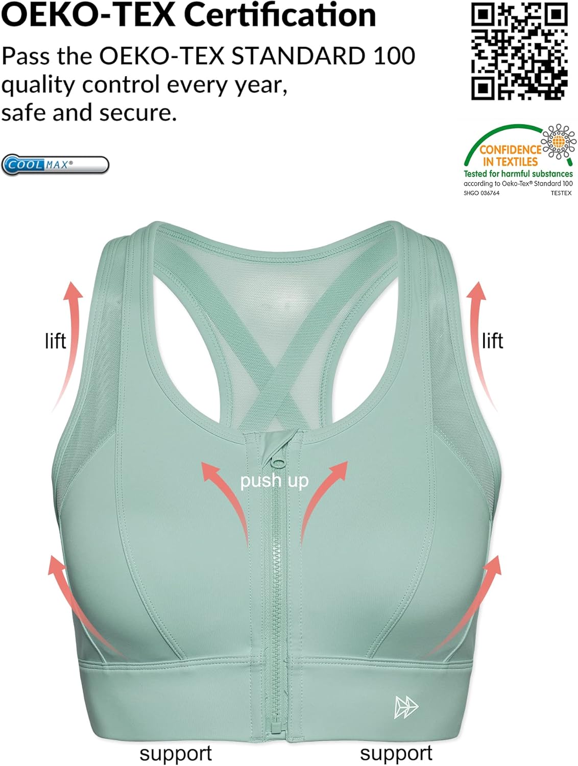 Yvette High Impact Zip Front Sports Bra Mesh Racerback Workout High Support Sports Bras for Women Large Breasts - Image 3