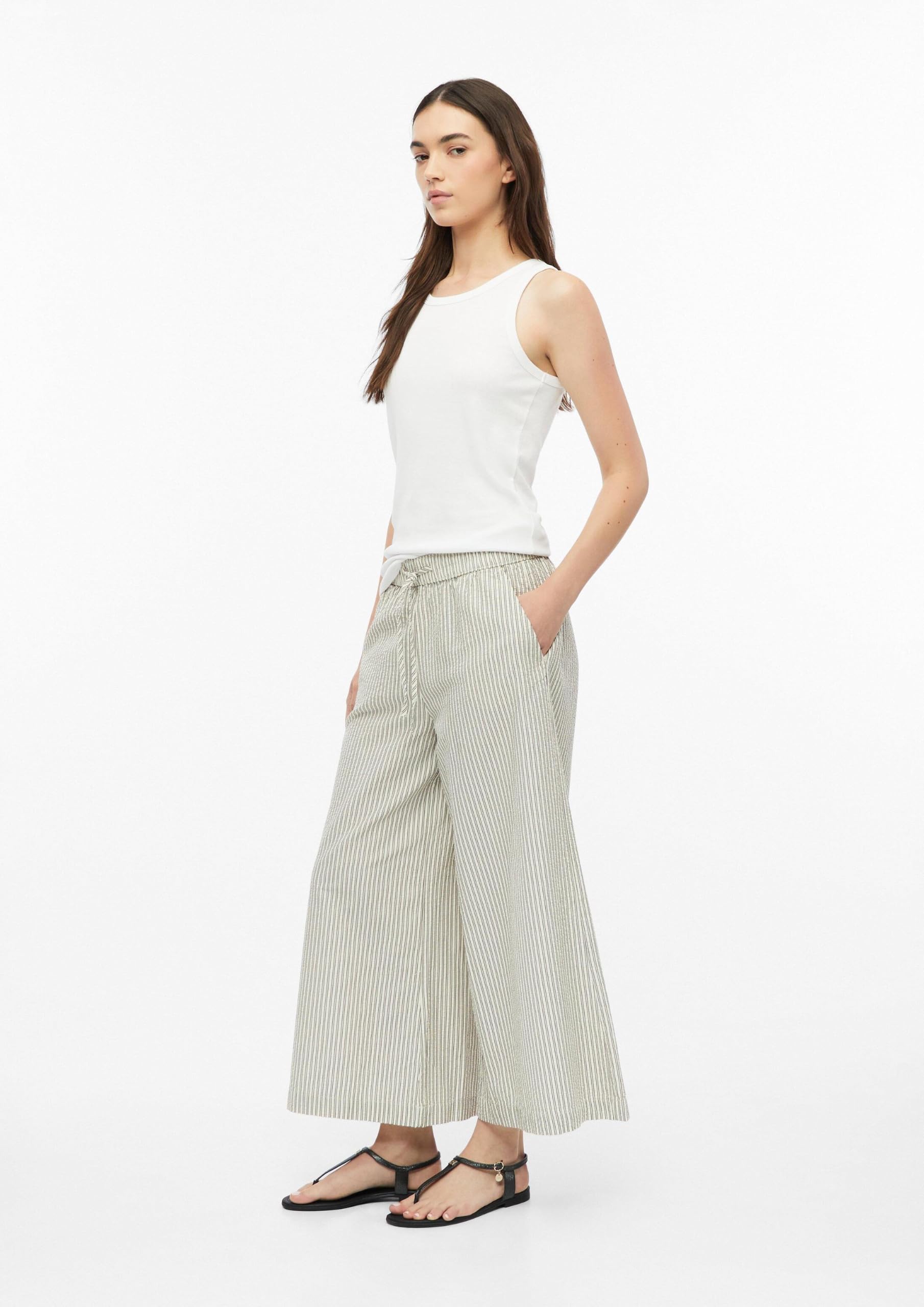 s.Oliver Damen Hose Culotte aus Seersucker mit Weitem Bein