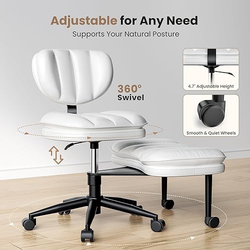 Miniatura 7 de Silla de oficina con patas cruzadas, silla de escritorio ergonómica cruzada en nube, silla de meditación con ruedas, asiento ajustable en altura