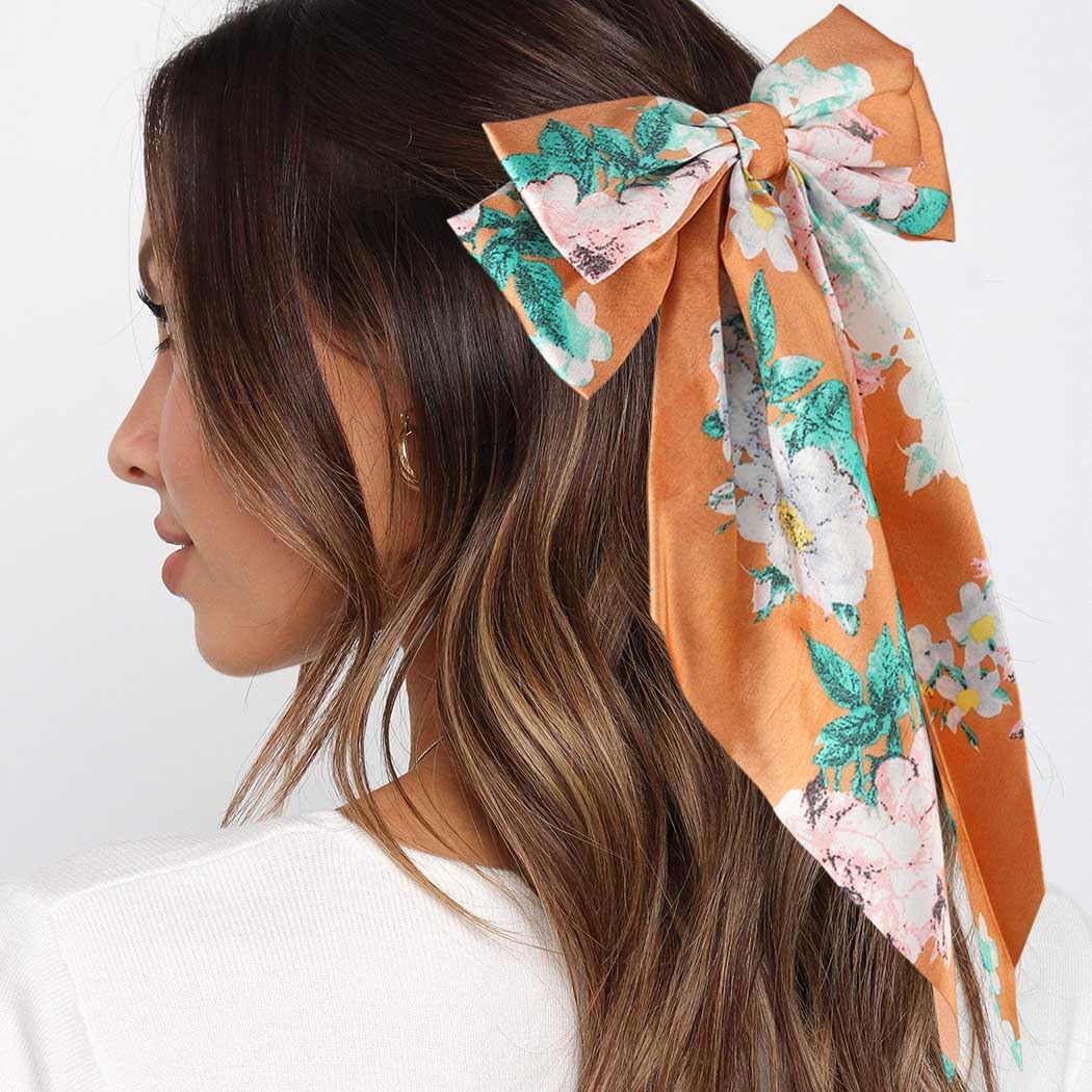 Satin Hair Bows for Women Floral Bow Hair Clips for Thick Curly Hair Large bowknot hair Barrettes Flower Print Hair Accessories Cute Gifts for Women and Girls 4 pcs - Image 5