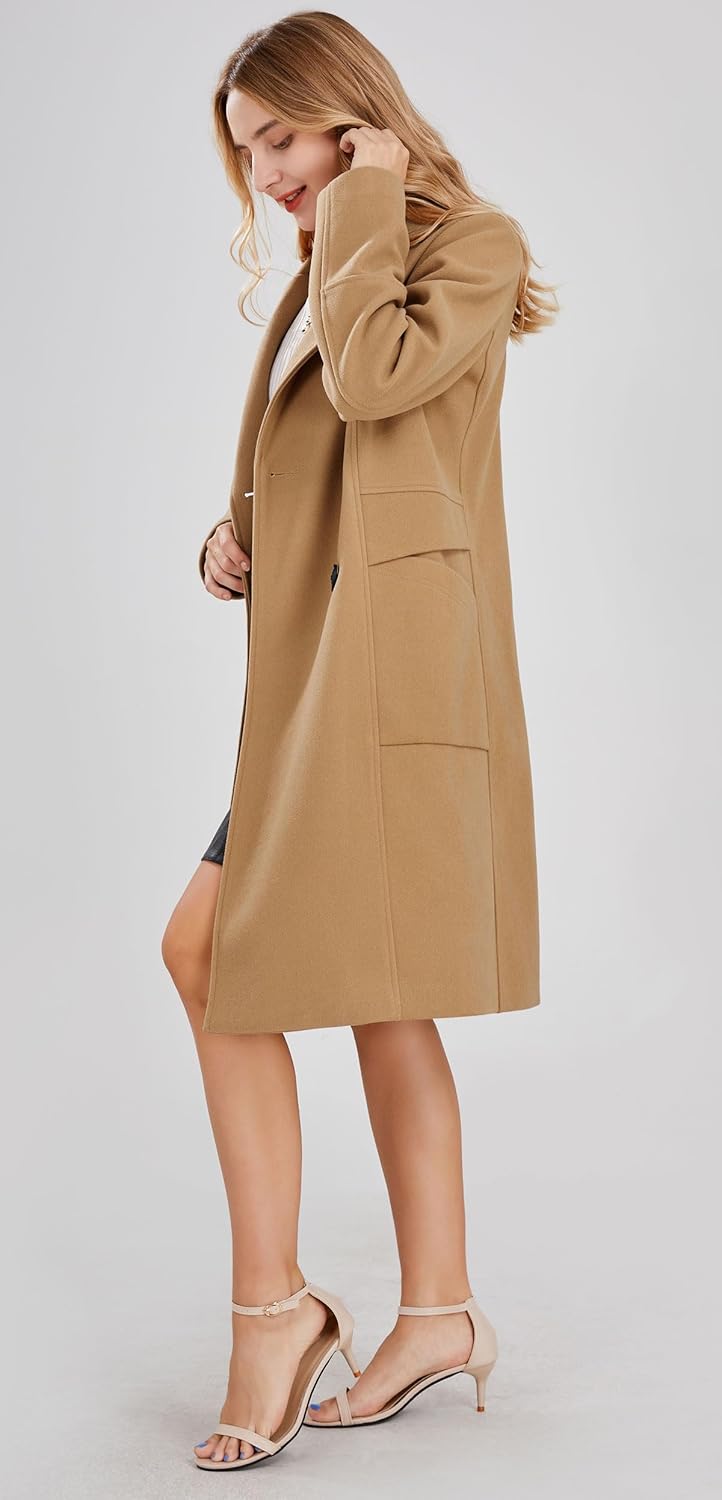 chouyatou Women's Basic Essential Double Breasted Mid-Long Wool Blend Pea Coat - Image 3