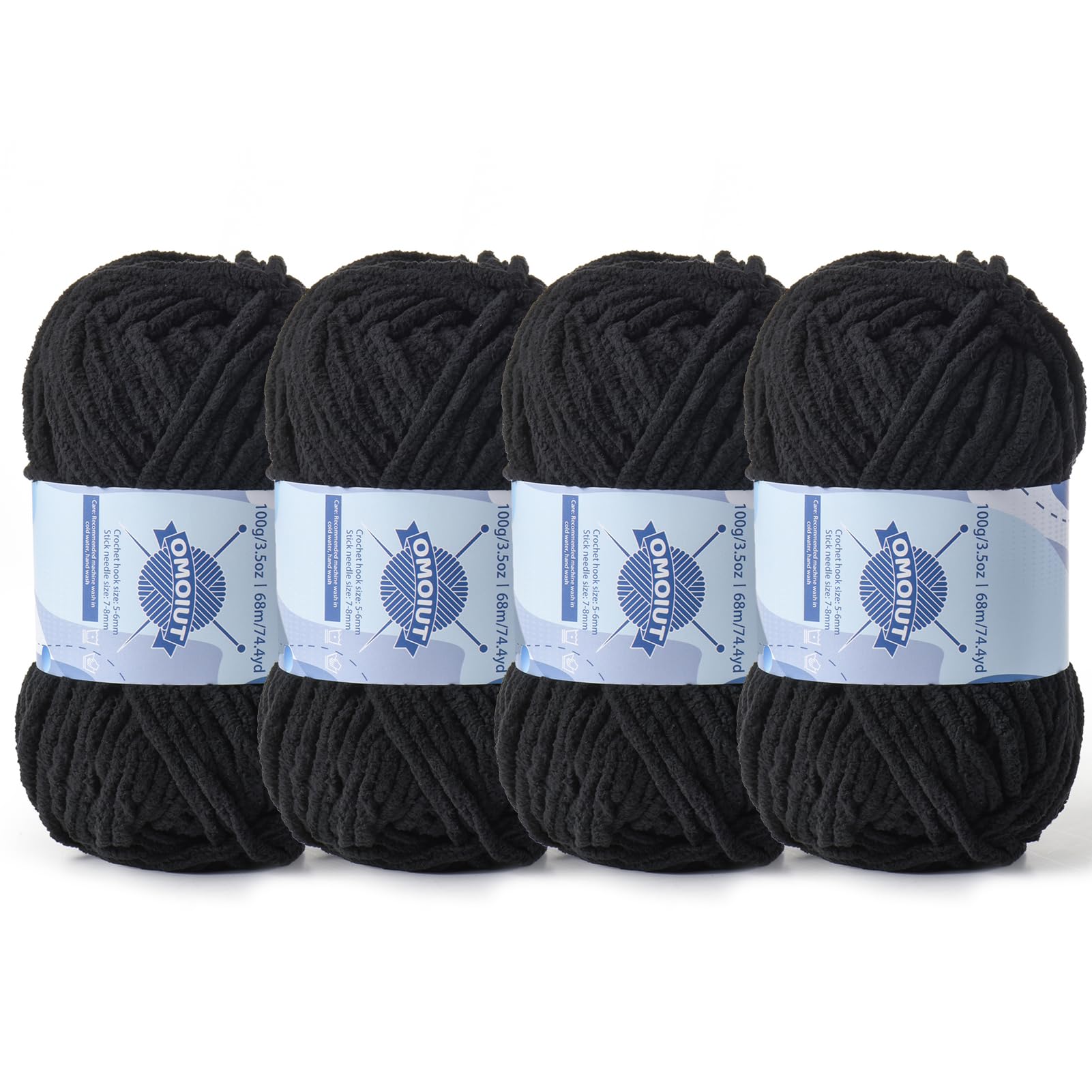 4 Pack Chunky Chenille Yarn for Crocheting，Baby Yarn for Crocheting Soft Blankets，Bulky Yarns for Crochet Amigurumi，400g (297yds) Fluffy Velvet Yarns for Hand Knitting (4 Black)