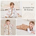 Sac de couchage bébé 6-12 mois, 100% Sac de couchage en coton pour nouveau-né et bébé, 3 Couverture bébé, 0.5 Tog léger Double Zipper sac de couchage Café Dinosaur Planet