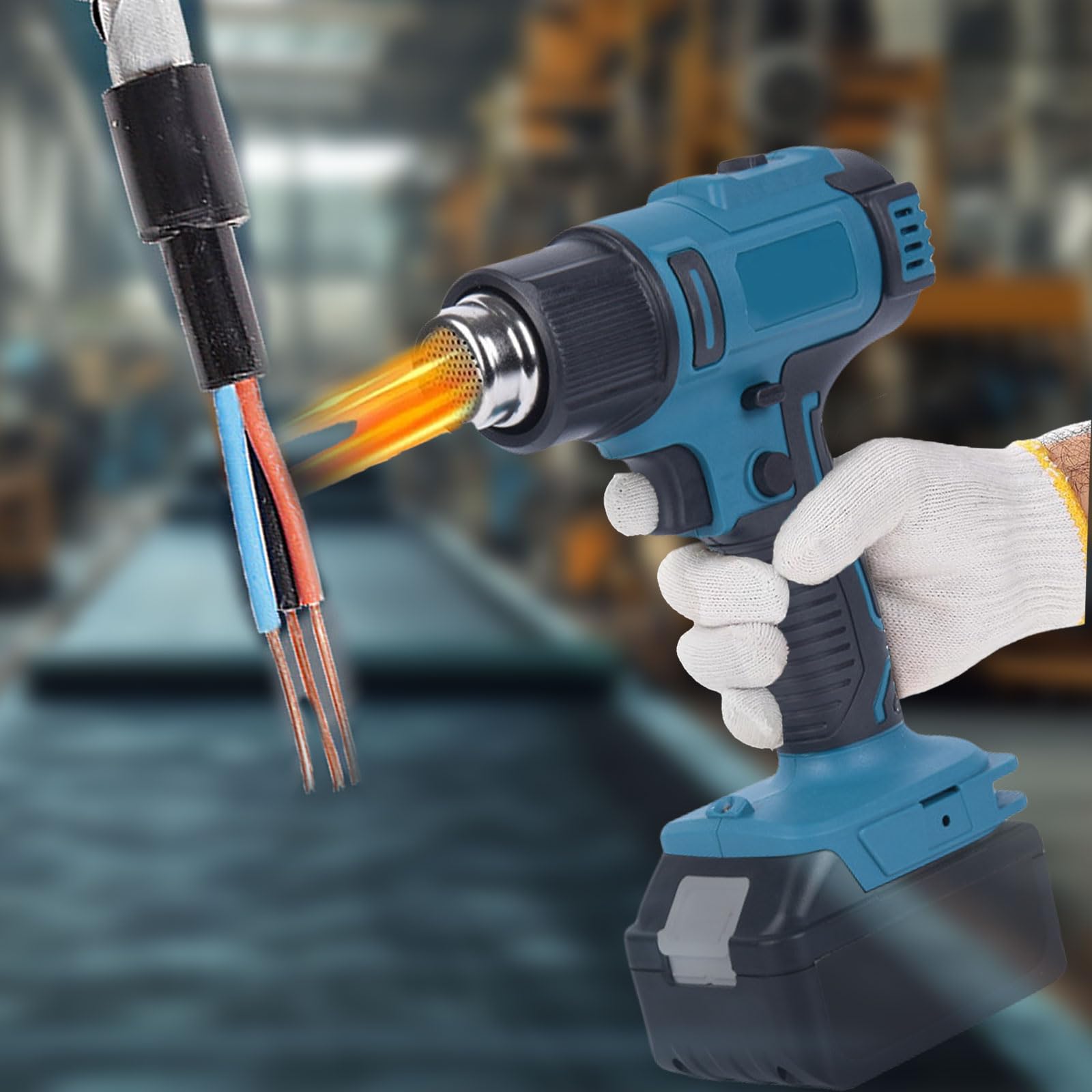 Pistola termica a batteria compatibile con batteria Makita da 18 V, con regolazione del volume d'aria a 2 livelli, temperatura fino a 550 °C e 7 ugelli per saldatura, piegatura di tubi (senza batterie