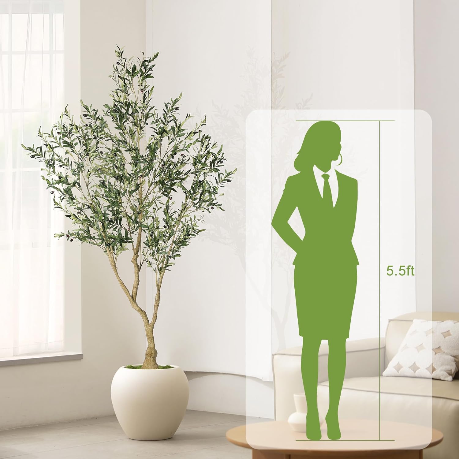 LYERSE Olive Trees Artificial Indoor - Faux Olive Tree 7ft with Large Olive Branches and Lifelike Fruits - Fake Olive Tree for Modern Home Office House Living Room Decor - Image 5
