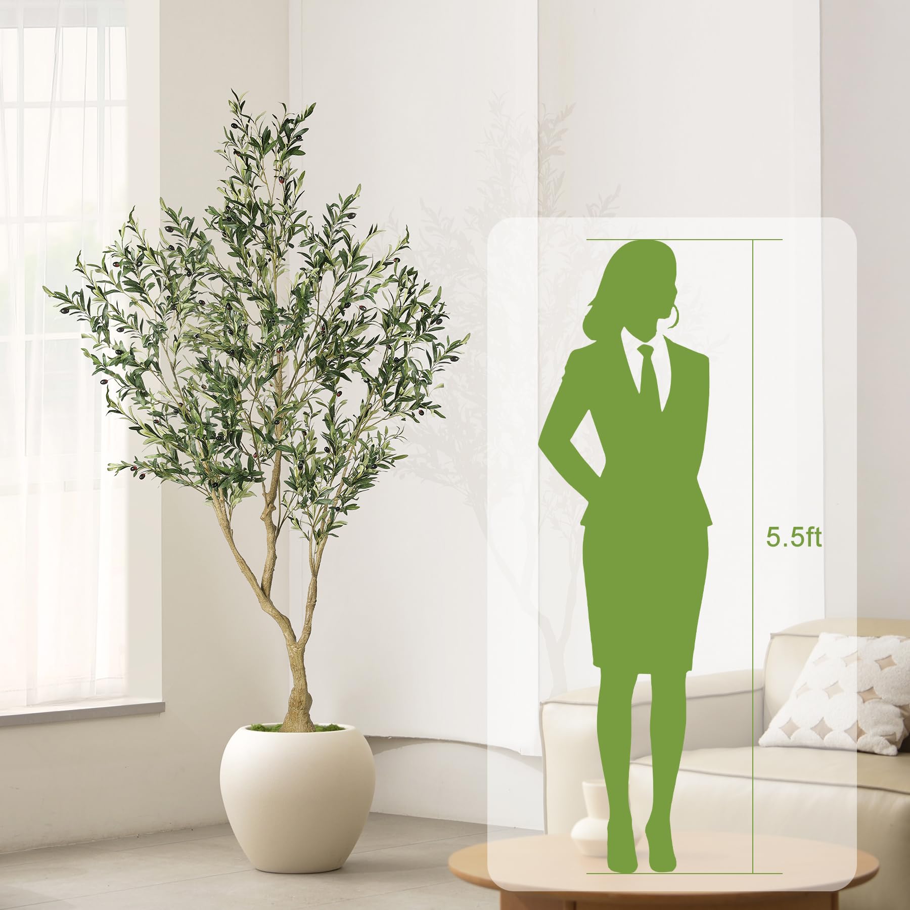LYERSE Olivos artificiales para interiores de 7 pies, ramas grandes, frutas