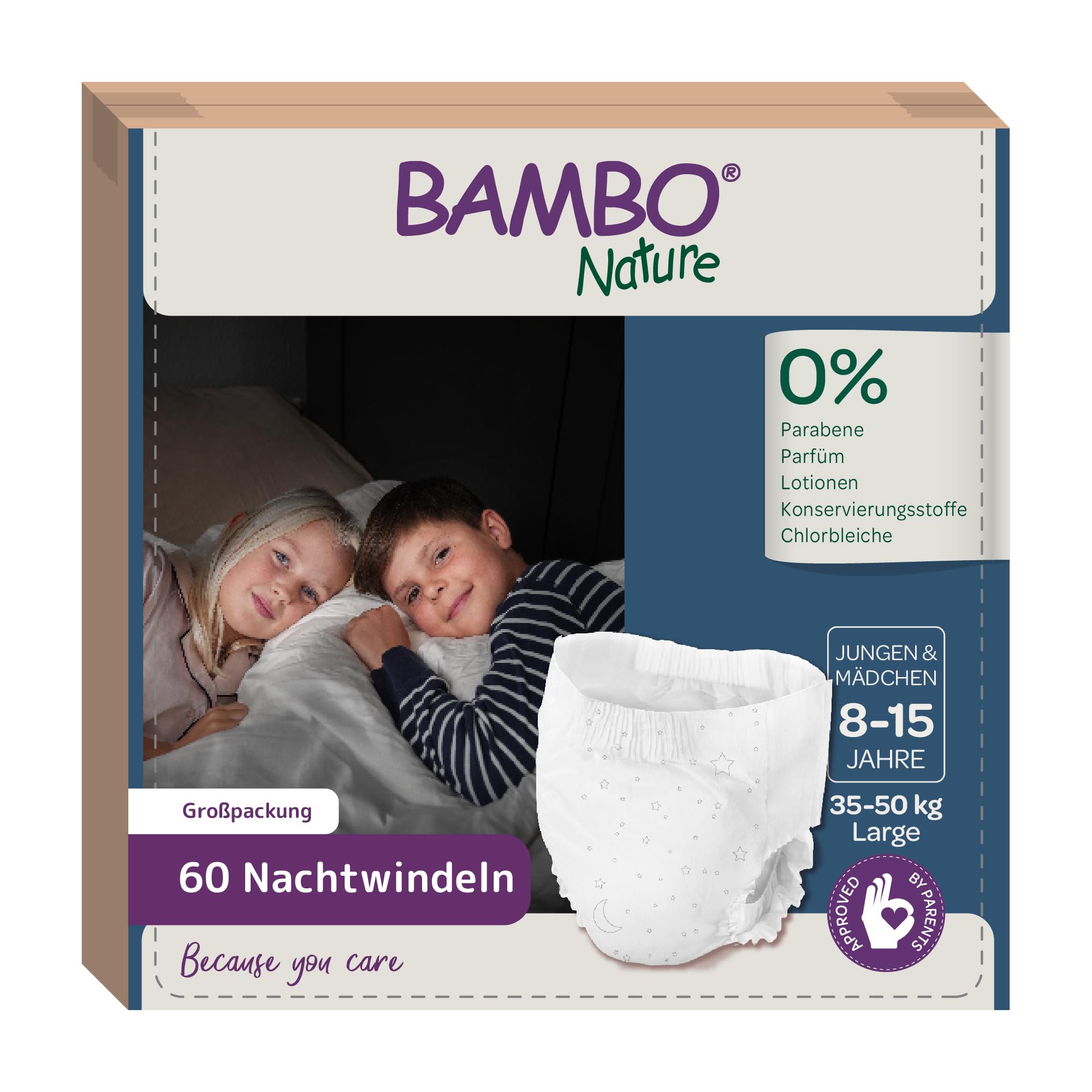 Bambo Dreamy Windelhöschen für die Nacht, Größe Large, (35–50 kg/77–110 Pfund), Großpackung 60 Stück | Pull-Up-Windeln für Kinder | Ultra-saugfähige Night Pants bei nächtlichem Einnässen | Multipack