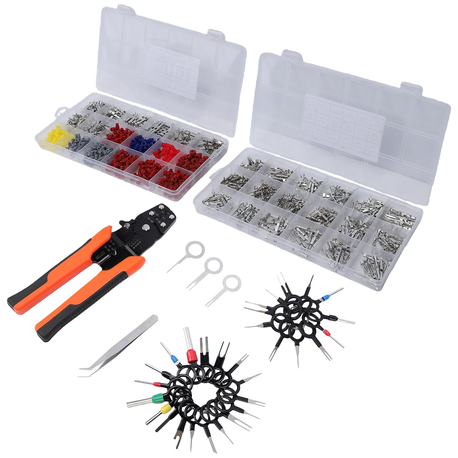 Kit Connettore Pin 844PCS Terminali per Cavi Non Isolati con Pinza a Crimpare 3 in 1 per Riparazioni Elettriche Automobilistiche