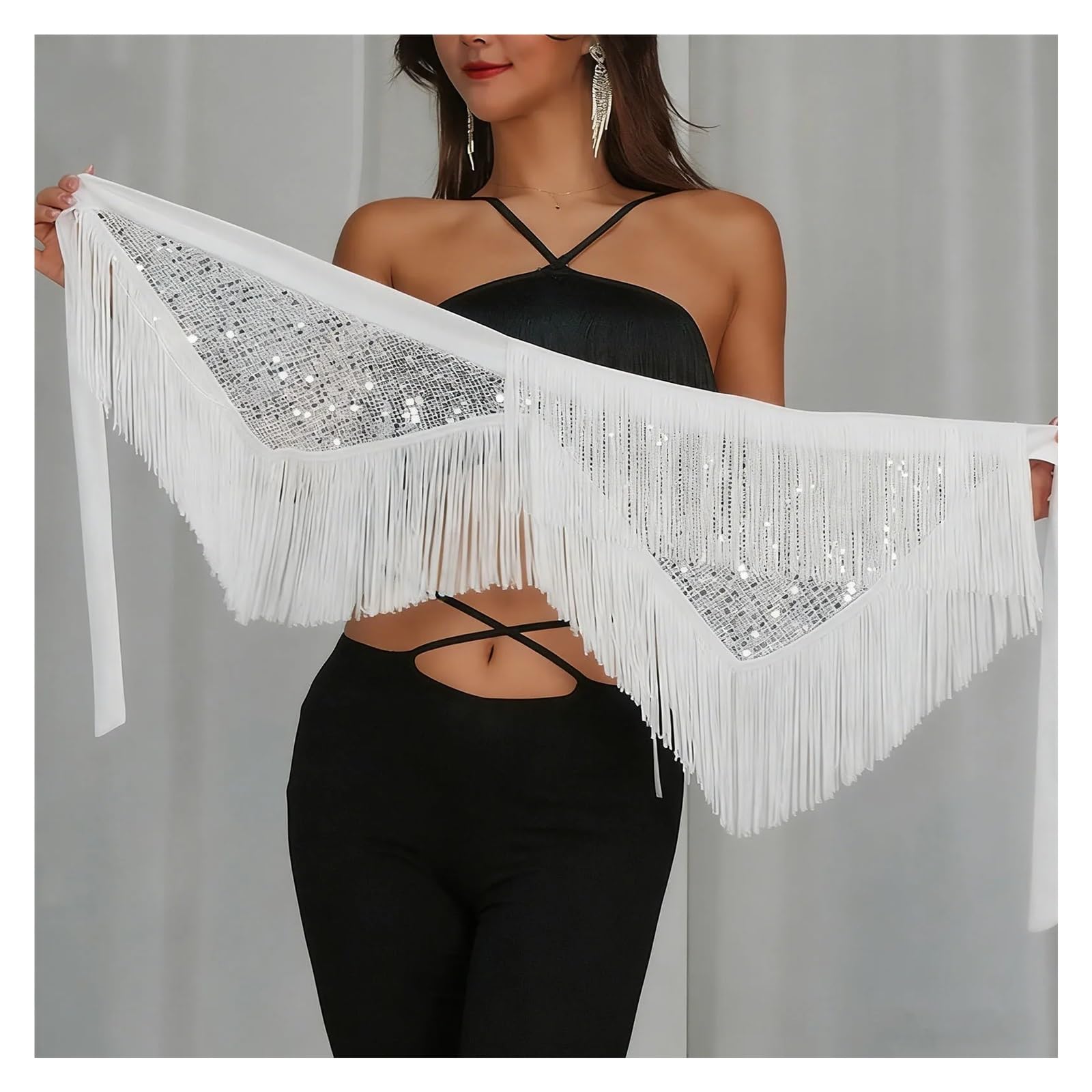 Falda de Lentejuelas for Mujer para Fiestas Y Banquetes | Bufanda de cadera con borlas, faldas brillantes, faja en la cintura con flecos, disfraz de rendimiento