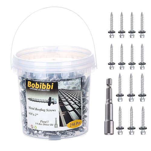 Tornillos para techos de metal de 10 x 2 pulgadas, tornillo para techo de chapa metálica con cabeza hexagonal con arandela EPDM para techos