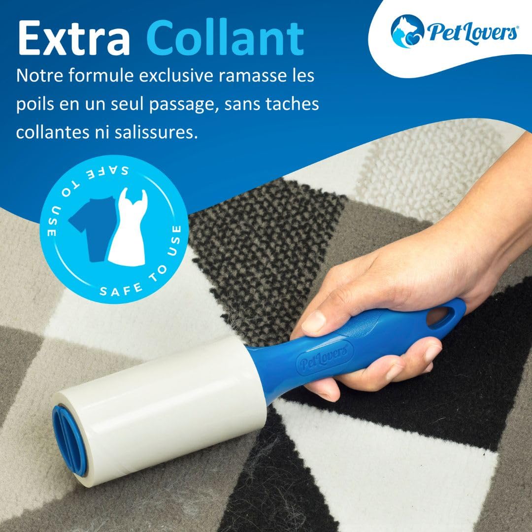PetLovers Lot de 4 Rouleaux Anti-Peluches Extra Collants pour l'épilation des Animaux de Compagnie pour enlever Les Peluches de Chiens et de Chats (2 Rouleaux- 2 recharges)