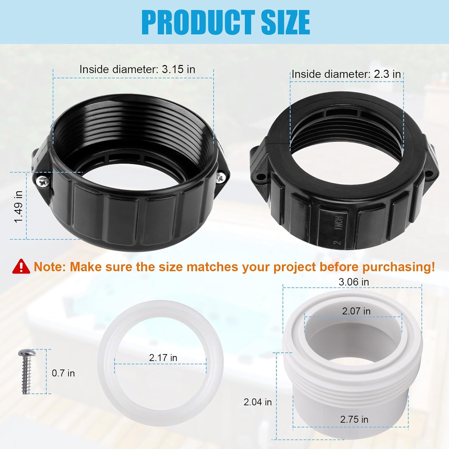 XT Hot Tub Heater Split Nut Union & Tailpiece 2" Adaptor Set of 2