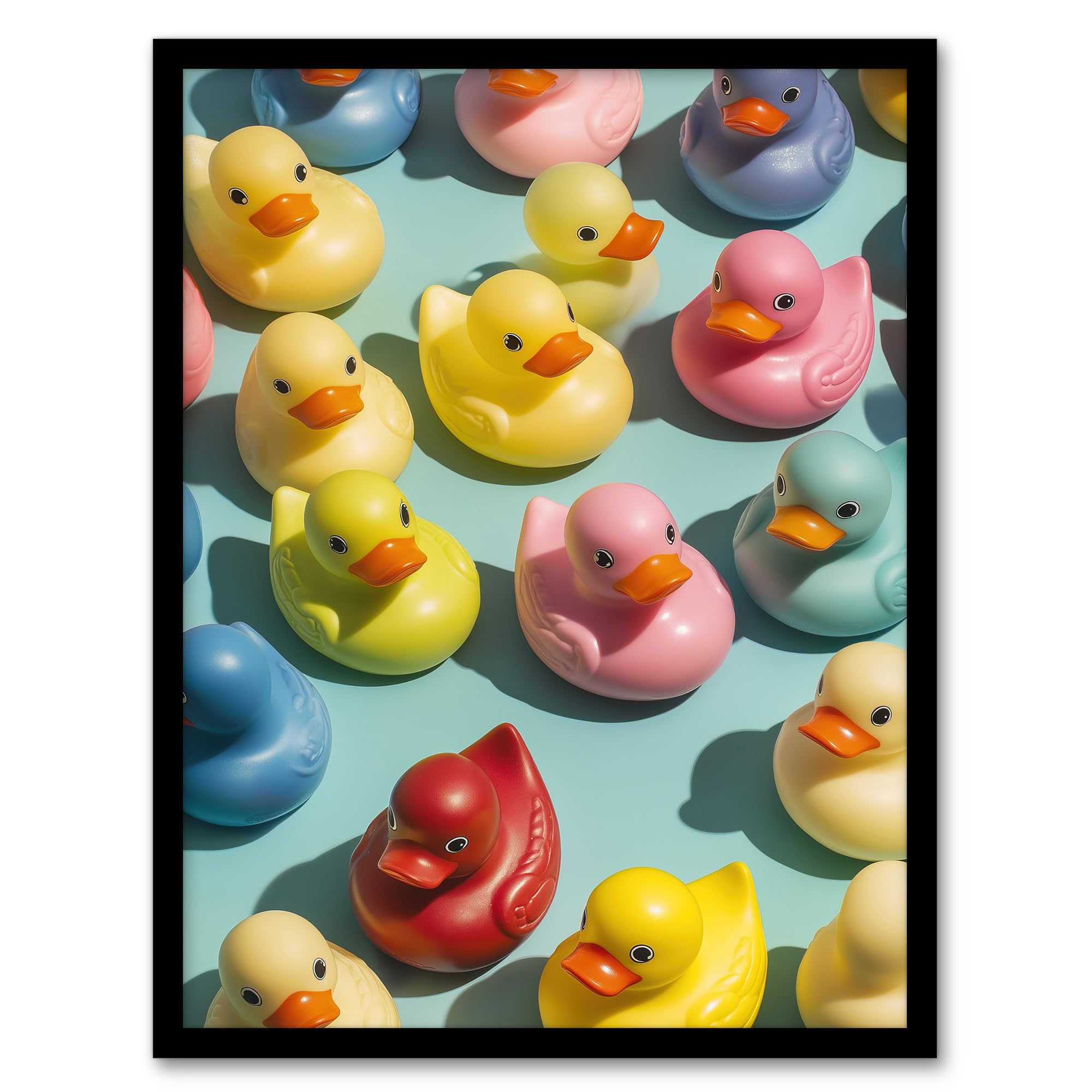 Artery8 Rubber Ducks Ducky Colourful Pattern Modern Bathroom Toilet Artwork Framed Wall Art Print 18X24 Inch