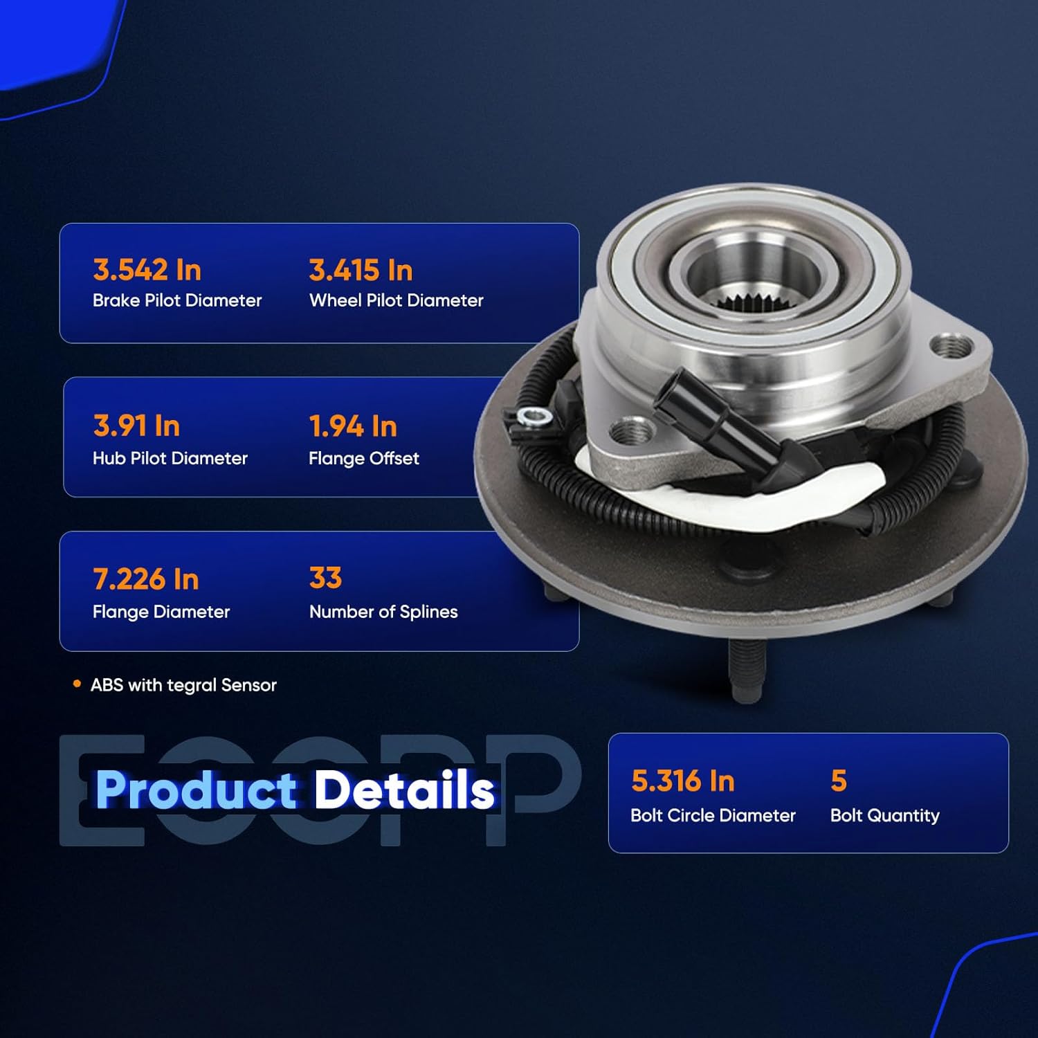 ECCPP Replacement for Wheel Bearing and Hub Assembly For Ford F-150 199719981999 2000 Wheel Hubs 5 Lugs W/ABS 515010x2