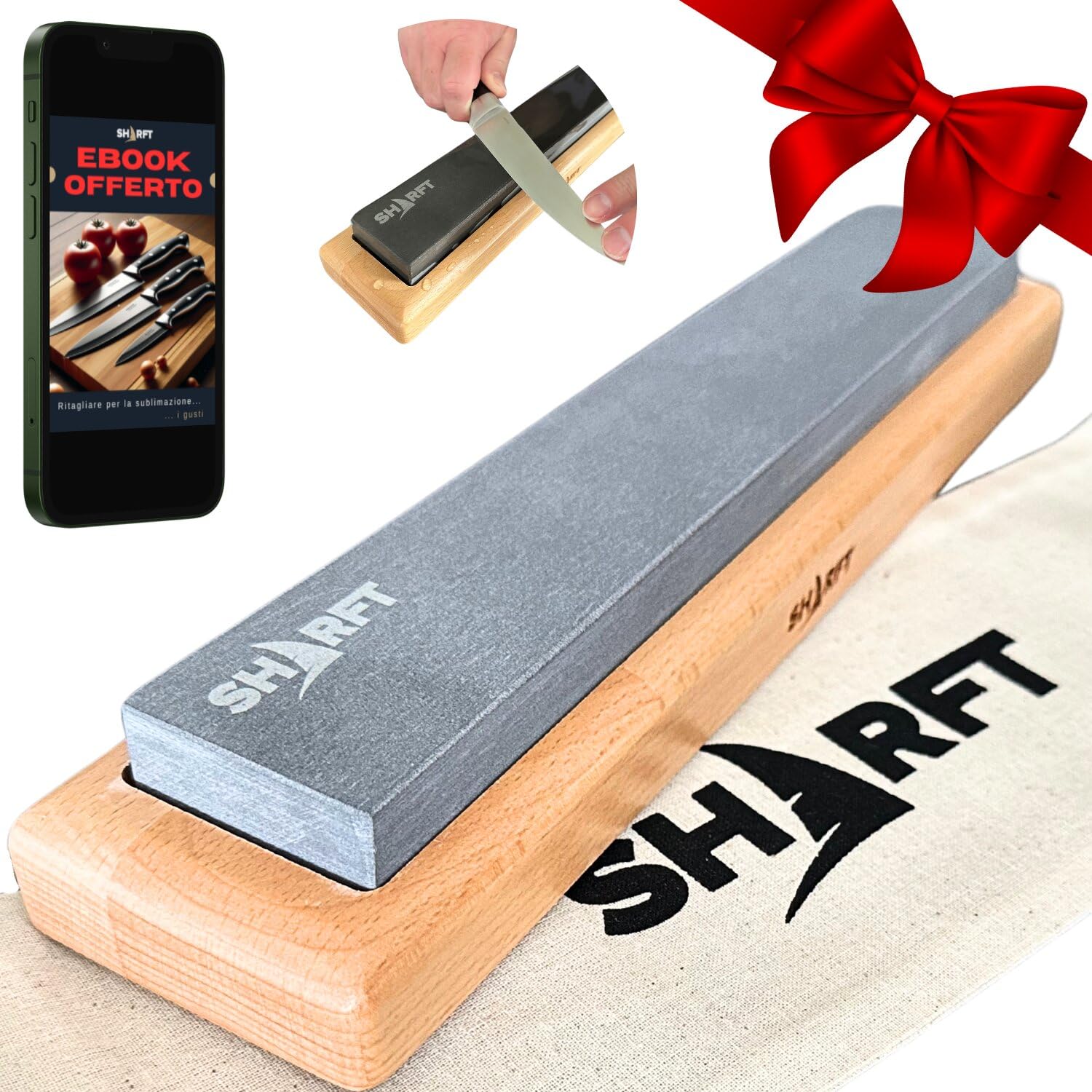 SHARFT, pietra per affilare naturale dei Pirenei, equivalente a grana 1000 + base in legno. Pietra per affilare 300 mm. Affilacoltelli da cucina, ecc. Affilacoltelli professionale. PRODOTTO IN FRANCIA