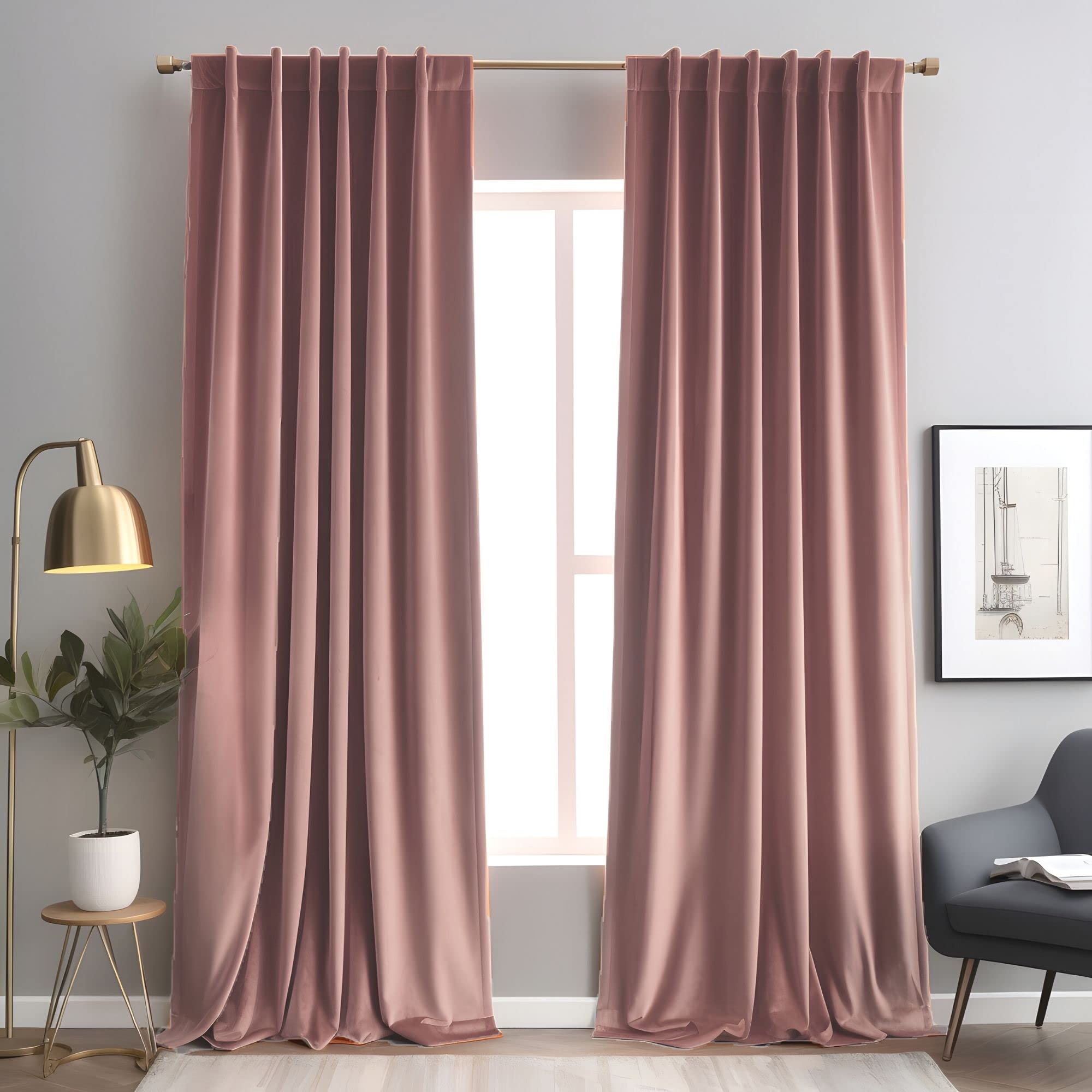 Aljctns Wild Rose Velvet Curtains for Living Room Luxury 75% Blackout Curtains for Bedroom,Thermal Insulated Super Soft Window Drapes Rod Pocket & Back Tab, 52" W x 108" L,2 Panels