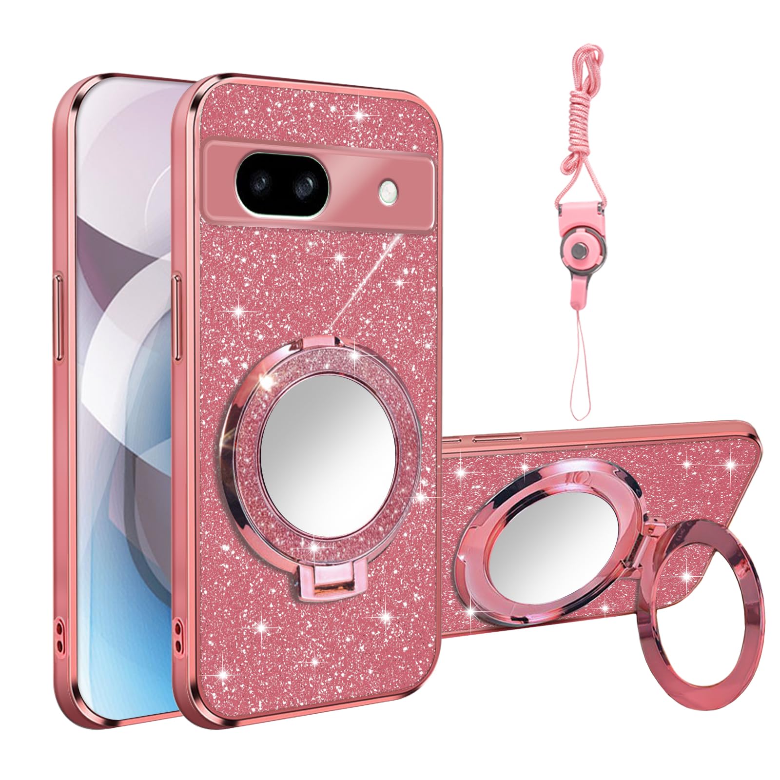 Coque Google Pixel 8a protection antichute et miroir or rose - 8