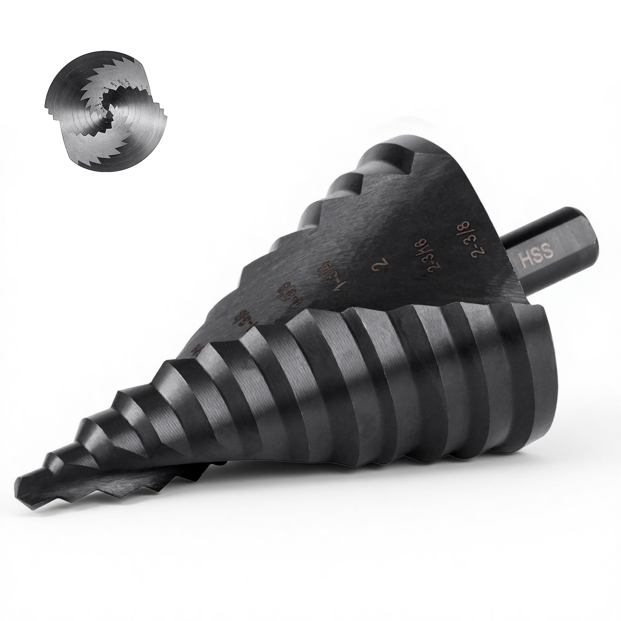 Lichamp Jumbo 2-3/8" Unibit Step Drill Bit for Metal, Extra Large Drill Stepper Bit for Hard Metal Heavy Duty, 12 Sizes from 1/4" to 2-3/8", Spiral