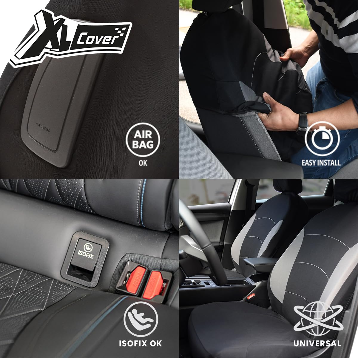 167004 1 Set de Housses de siège Auto + Banquette fractionnable, Noir