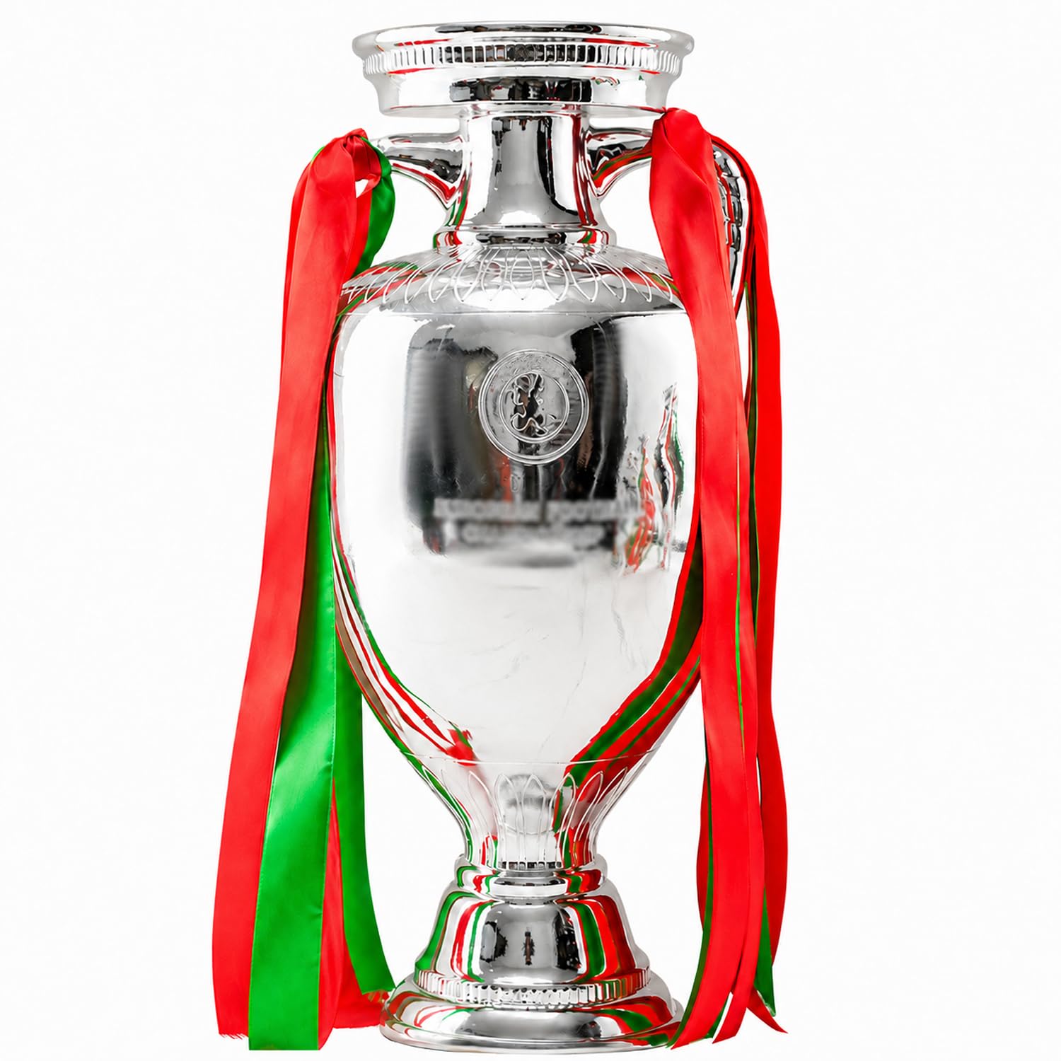 Replica Trofeo Campionato Europeo di Calcio, Coppa Argentata in Resina con Nastri Rossi Verdi, 5 Misure, Regalo per Tifosi di Calcio,26cm