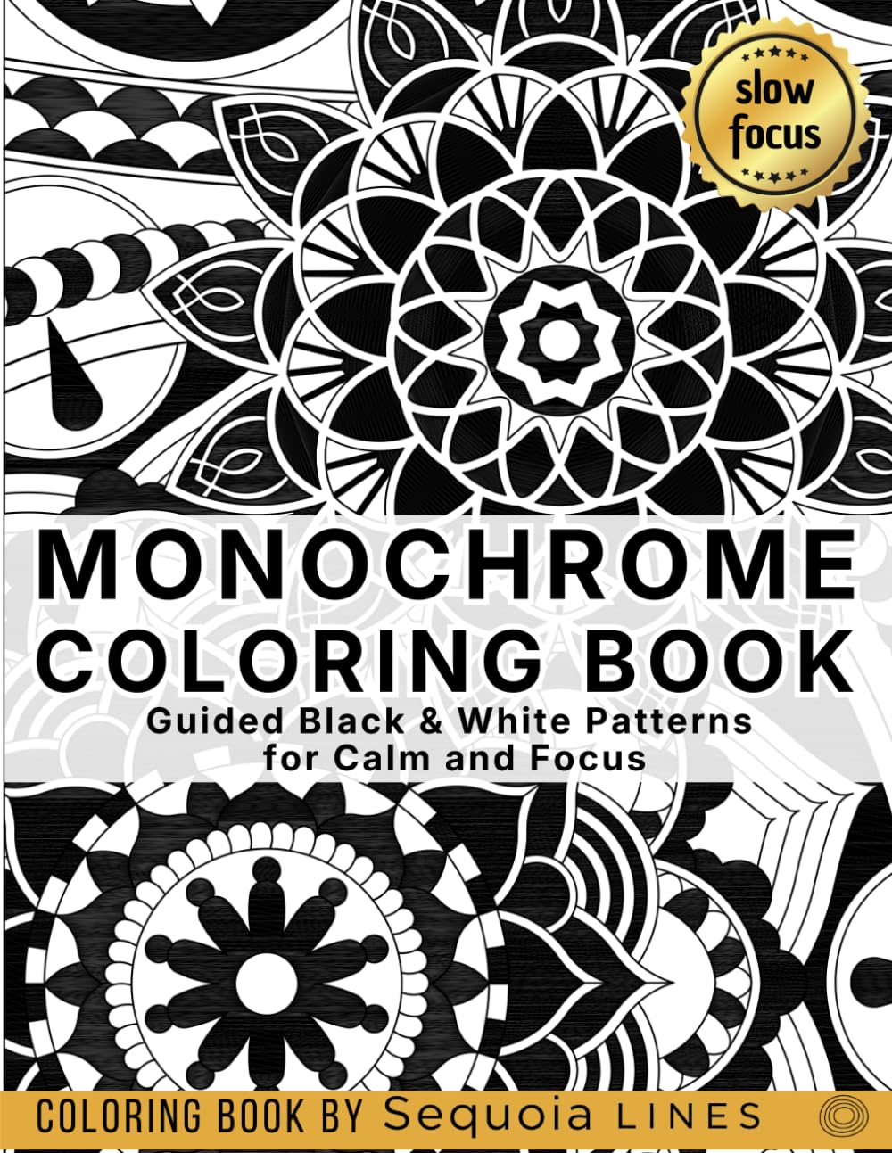 Monochrome Coloring Book: Guided Black & White Patterns for Calm and Focus