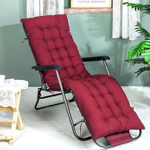 Miniatura 18 de Bucherry Cojines suaves para tumbona de 67 x 19 pulgadas, cojín para silla por gravedad, cojín para sofá, muebles de césped, con 6 lazos