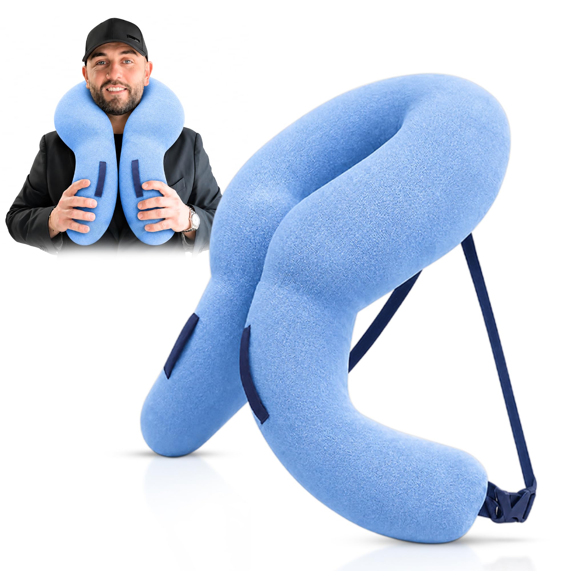Cuscino da Viaggio, Cuscino Gonfiabile con Supporto Cervicale 3D, Cuscino Aereo Traspirante e Compatto, Design Anti Caduta della Testa, Facile da Gonfiare e Trasportare