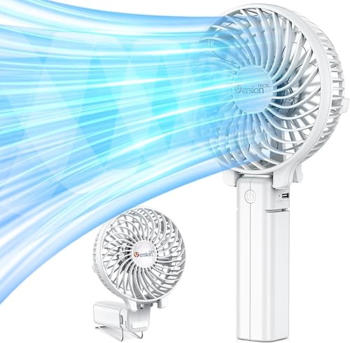 Miniatura 10 de VersionTECH Mini ventilador de mano ventilador de escritorio USB pequeño ventilador de mesa portátil personal con USB recargable funciona con pilas