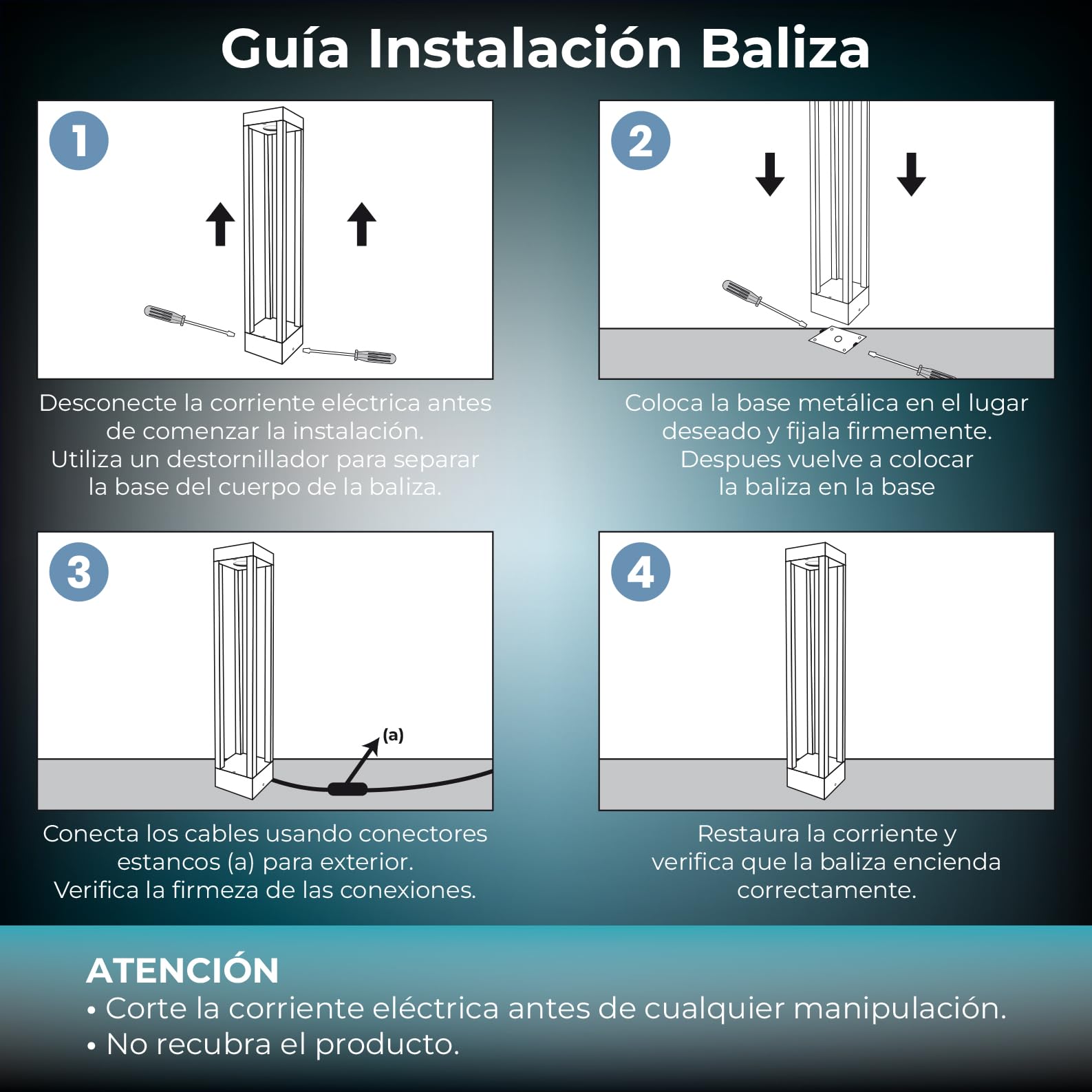 LED ATOMANT 2x Baliza LED Jardin 7W Color Luz Fria 750lm IP67 Metal Negro | Color Blanco Frio 6500K