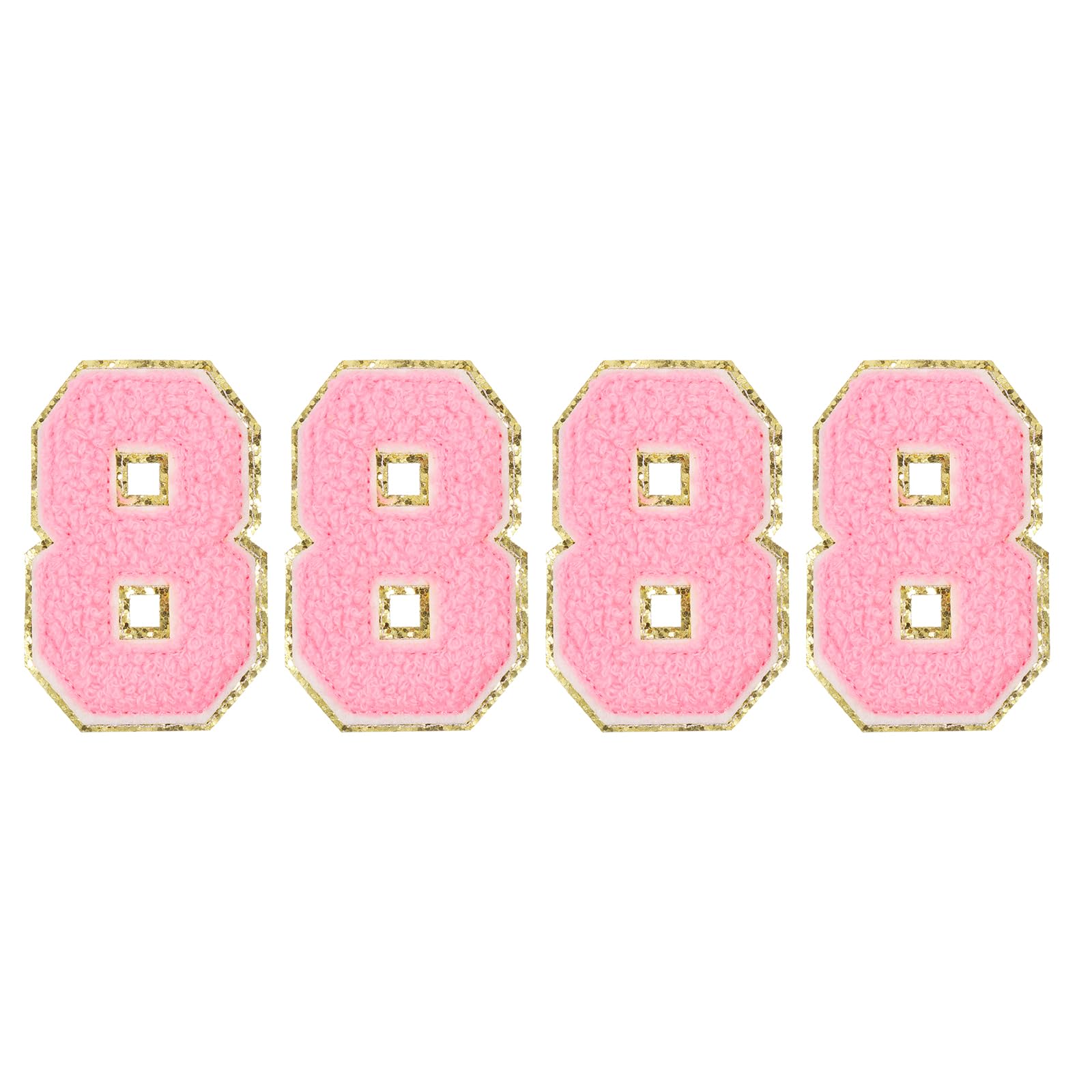 sourcing map 4pcs Glitters Chenille Number Patches 8.4cm / 3.3" Iron-On Embroidery Numbers for Team Uniforms Sports T-Shirts Hats Bags (Pink, Number 8)