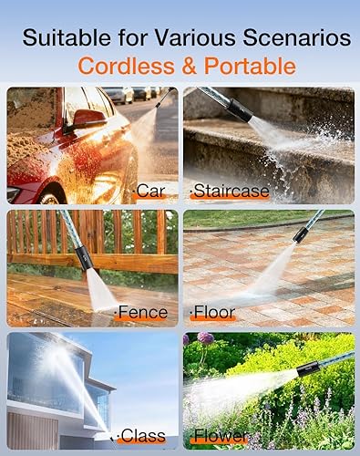 Miniatura 6 de Ikewzbk - Lavadora a presión inalámbrica alimentada por batería, lavadora eléctrica inalámbrica de 1800 PSI, batería de 4 A, boquilla 5 en 1, 3