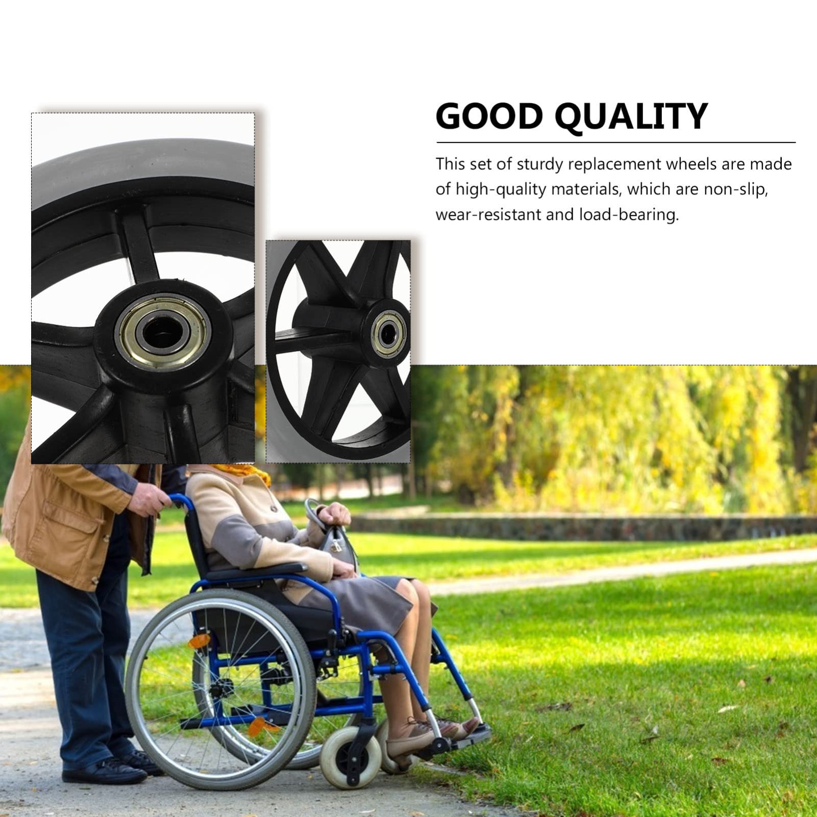 HEMOTON 6 Inch Universal Wheelchair Front Wheels Replacement Pair with Castors for Power Chair and Mobility Scooter Accessories Indoor Outdoor Use - Image 4