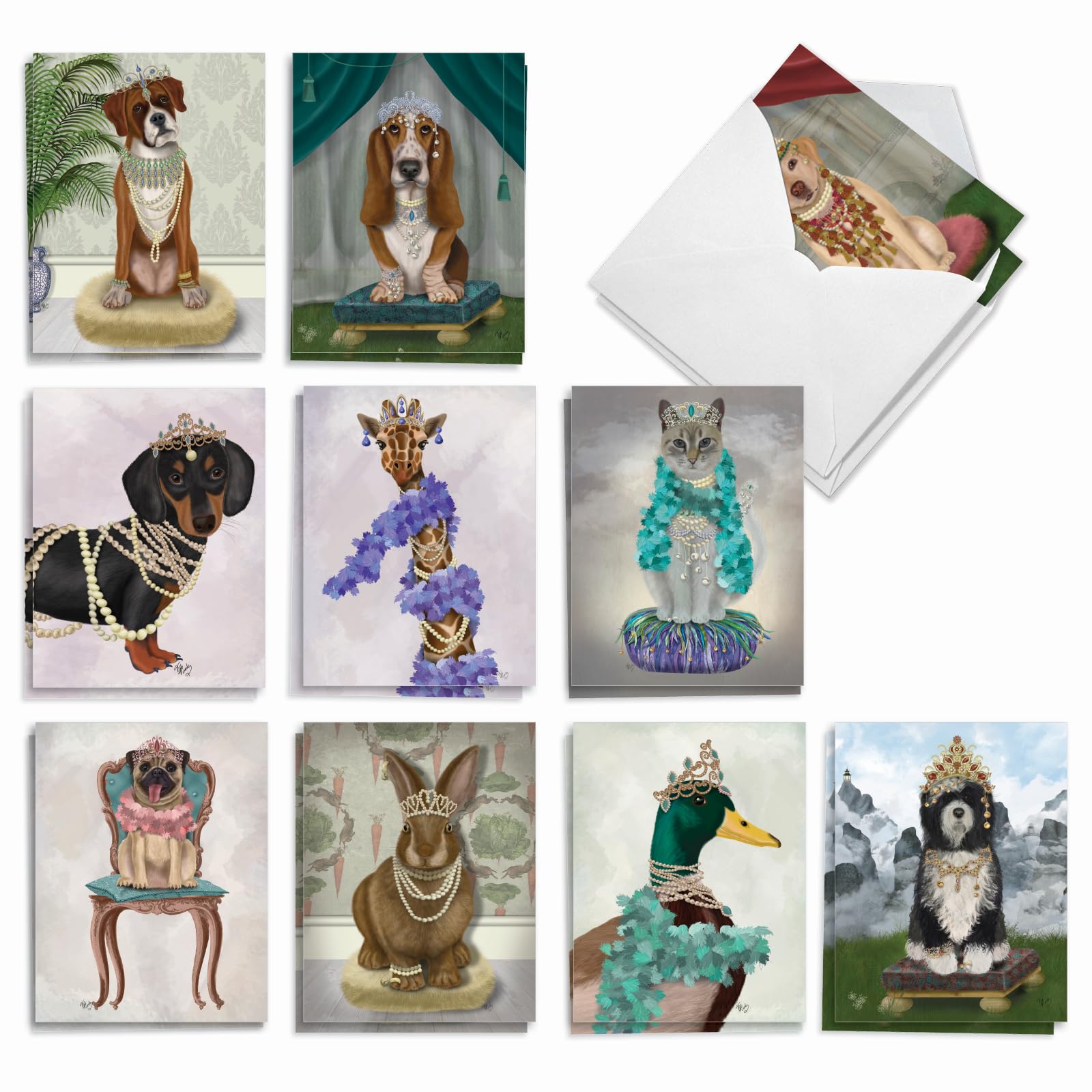 Best Card Co 20 Mini Crowned Creatures Boxed Notecards AM2825OCB-B2x10
