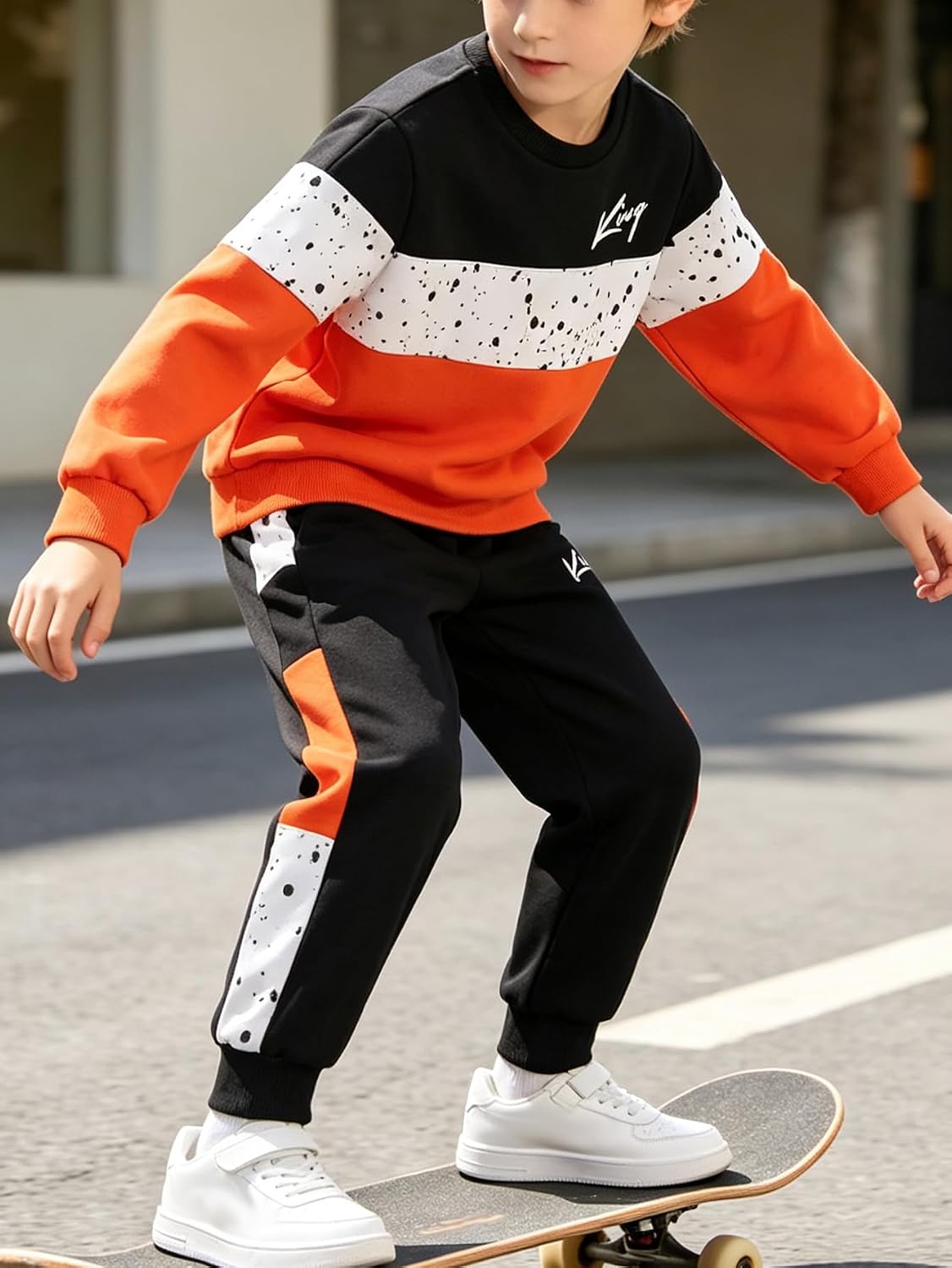 Kids Boys Clothes Color Block Sweatshirt and Jogger Pants Set Outfit