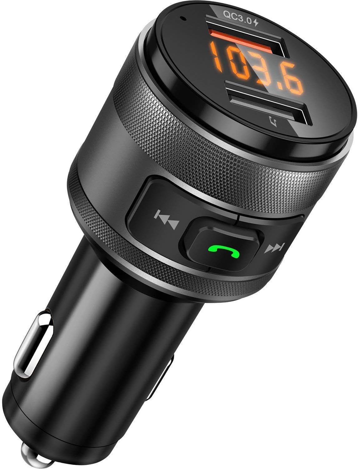 Transmisor de FM, Vorstik Bluetooth Transmisor FM para Coche, Adaptador de Radio, Manos Libres mM3 Mechero Coche con QC3.0, Cargador de Coche Doble USB (Black)