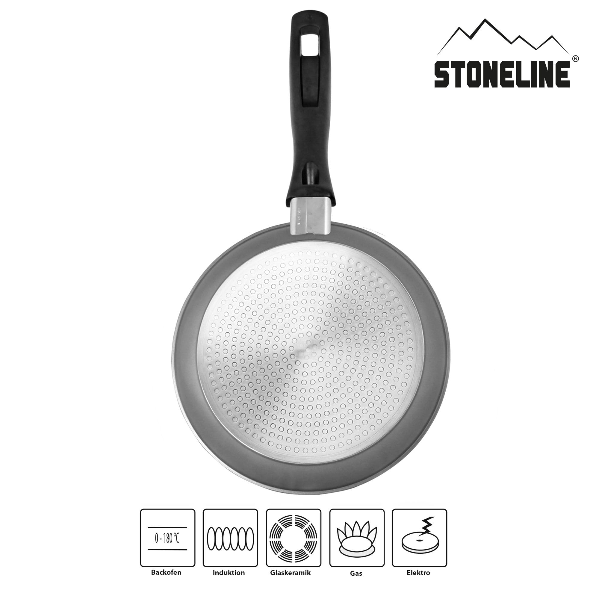 STONELINE Poêles, Set de 2, 24/28 cm, Revêtement Antiadhésif avec de vraies particules de pierre, compatible à l'induction et au four, gris, cuire sans huile et graisse